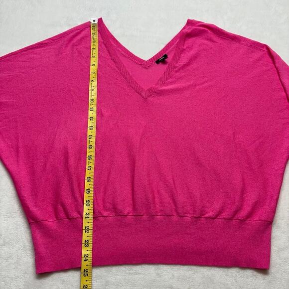 Express Hot Pink Oversized V Neck Cropped Sweater Size XL Dollman Half Sleeve - Picture 4 of 8